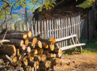R3000 Freestanding radiant wood fire with wood stacker
